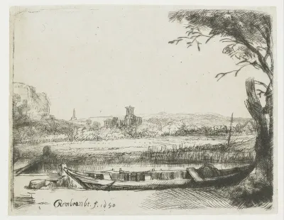 Canal with a large boat and a bridge ('Het schuytje op de voorgrond')
