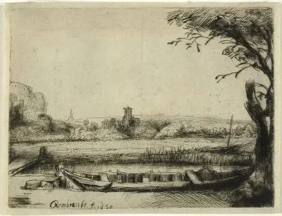 Canal with a Large Boat and a Bridge