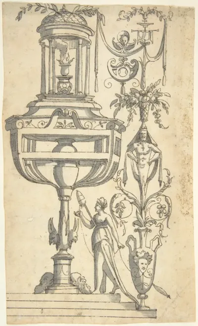 Candelabra Grotesque Crowned by an Altar in a Small Pavillion