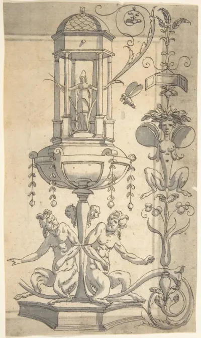 Candelabra Grotesque with an Hexagonal Pavillion on a Foot