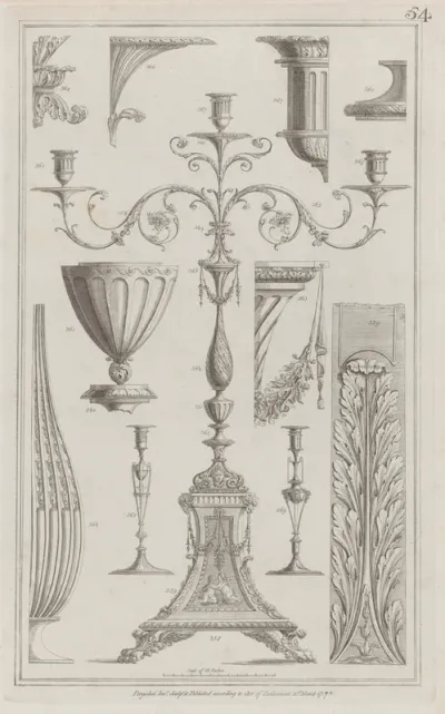 Candelabra, Vessels and Ornament, nos. 358–369, plate 54 from "Designs for Various Ornaments"