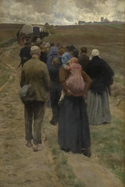 Candle procession in Scherpenheuvel (right panel} - Pilgrims arrive at the church