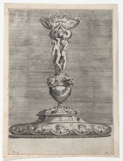 Candlestick with Two Ignudi on Top of a Vase with Lion Heads
