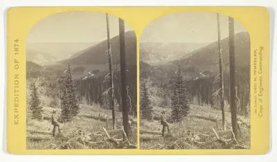 Cañon, Valley of the Conejos River, looking south from vicinity of "Lost Lakes", No. 36 from the series "Geographical Explorations and Surveys West of the 100th Meridian"