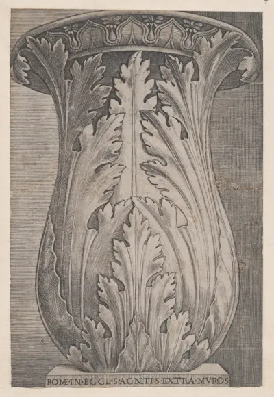 Capital decorated with Acanthus Leaves from the Church of Sant' Agnese fuori le mura, from "Speculum Romanae Magnificentiae"