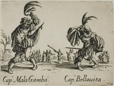 Capitano Mala Gamba - Capitano Bellavita, plate 15 from Balli di Sfessania