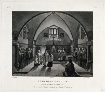 Capuchins in a crypt celebrating the sung mass