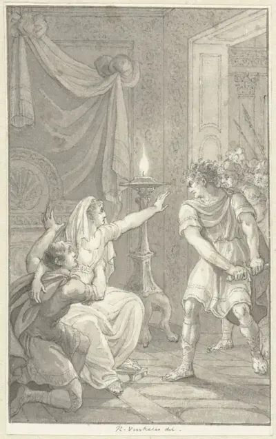 Caracalla vermoordt zijn broer Geta in de slaapkamer van hun moeder