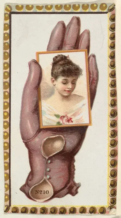 Card Number 10, cut-out from banner advertising the Opera Gloves series (G29) for Allen & Ginter Cigarettes