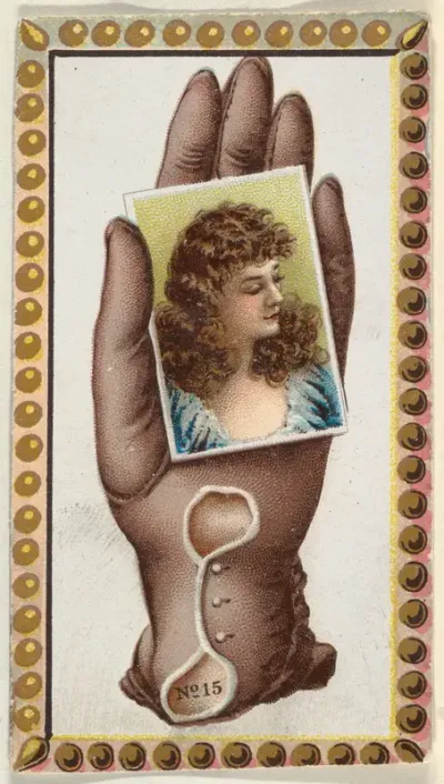 Card Number 15, cut-out from banner advertising the Opera Gloves series (G29) for Allen & Ginter Cigarettes