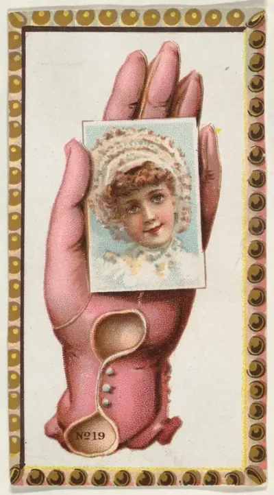 Card Number 19, cut-out from banner advertising the Opera Gloves series (G29) for Allen & Ginter Cigarettes