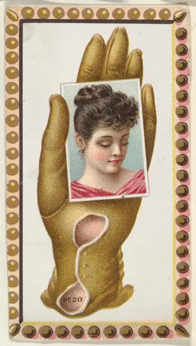 Card Number 20, cut-out from banner advertising the Opera Gloves series (G29) for Allen & Ginter Cigarettes