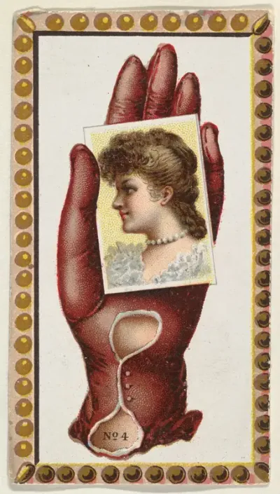 Card Number 4, cut-out from banner advertising the Opera Gloves series (G29) for Allen & Ginter Cigarettes