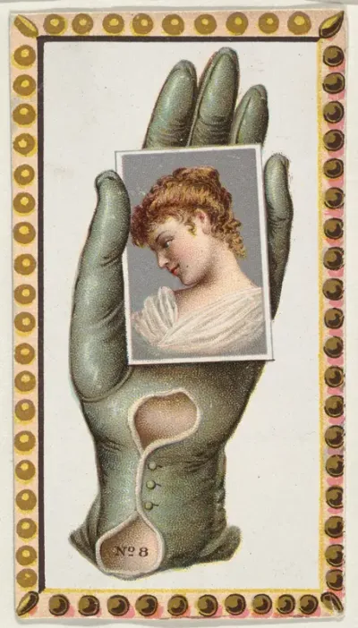 Card Number 8, cut-out from banner advertising the Opera Gloves series (G29) for Allen & Ginter Cigarettes