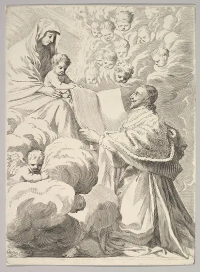 Cardinal Richelieu, Kneeling, Presents His Book to the Virgin and Child