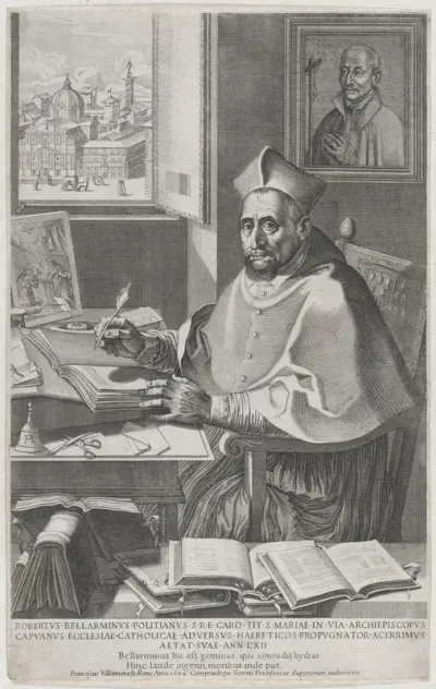 Cardinal Roberto Bellarmino at his desk, writing