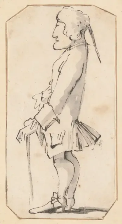 Caricature of a Man Carrying a Stick, Standing in Profile to the Left