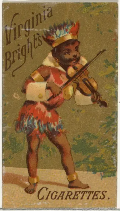 Caricatured Figure (Fiddler) from Girls and Children series (N64) promoting Virginia Brights Cigarettes for Allen & Ginter brand tobacco products