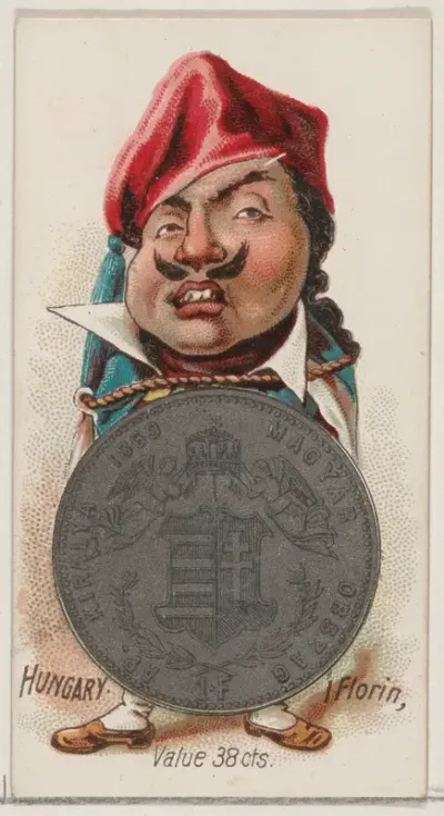 Caricatured Hungarian, 1 Florin, from the series Coins of All Nations (N72, variation 1) for Duke brand cigarettes