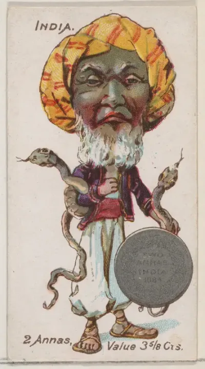 Caricatured Indian, 2 Annas, from the series Coins of All Nations (N72, variation 1) for Duke brand cigarettes