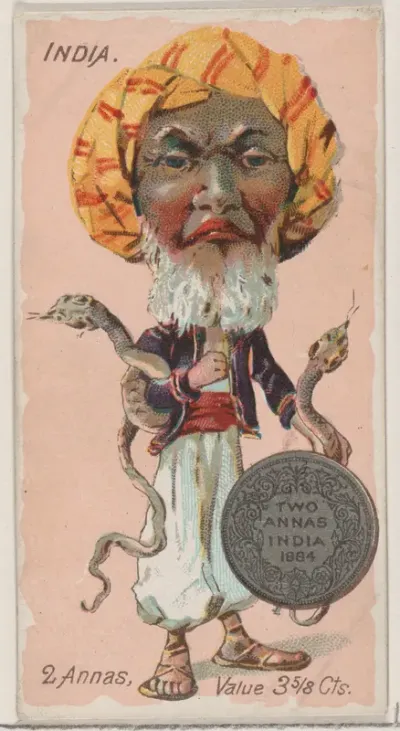 Caricatured Indian, 2 Annas, from the series Coins of All Nations (N72, variation 2) for Duke brand cigarettes