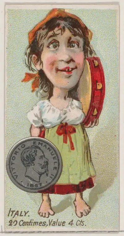 Caricatured Italian, 20 Centimes, from the series Coins of All Nations (N72, variation 1) for Duke brand cigarettes