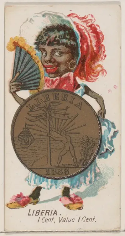 Caricatured Liberian, 1 Cent, from the series Coins of All Nations (N72, variation 1) for Duke brand cigarettes