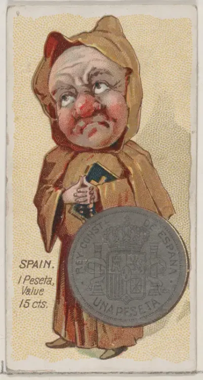 Caricatured Spaniard, 1 Peseta, from the series Coins of All Nations (N72, variation 2) for Duke brand cigarettes