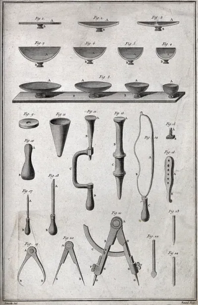 Carpentry: an assortment of dividers, and calipers