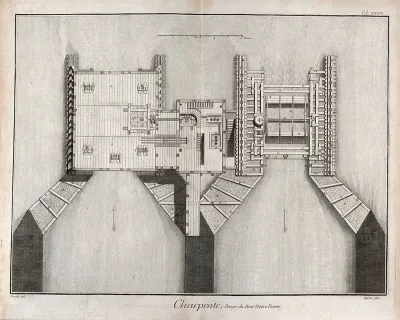 Carpentry: the pump on Notre Dame bridge, plan
