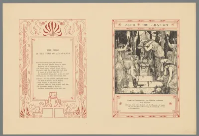 Cartouche en voorstelling van vrouwen bij het graf van Agamemnon