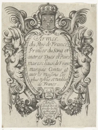 Cartouche geflankeerd door twee vrouwelijke bovenlichamen
