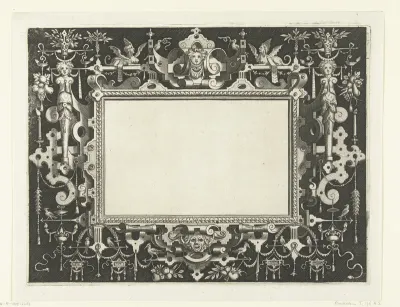Cartouche met aan weerszijden een vrouwelijke herme