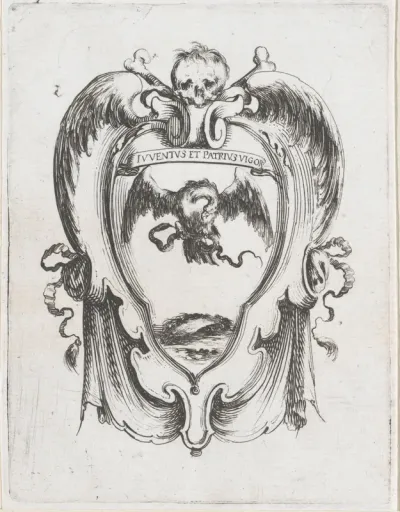 Cartouche met adelaar met slang in zijn klauwen