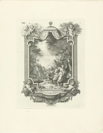 Cartouche met allegorie op de schepping