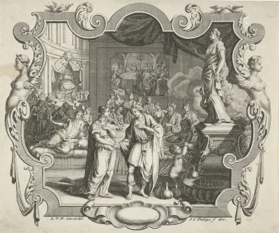 Cartouche met allegorie op een huwelijk