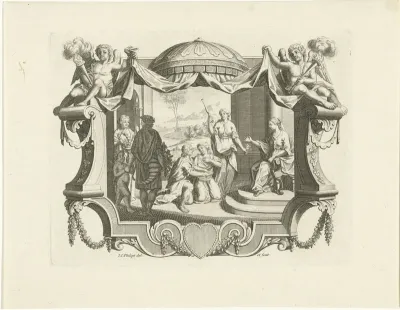 Cartouche met allegorie op het huwelijk