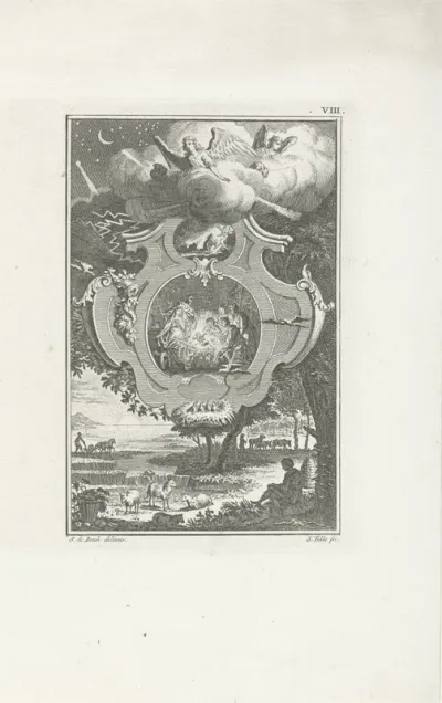 Cartouche met de aanbidding van het Christuskind