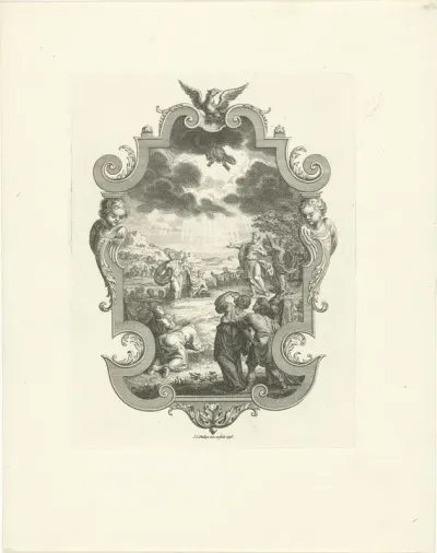 Cartouche met de hemelvaart van Christus