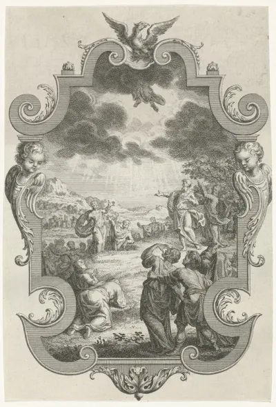 Cartouche met de hemelvaart van Christus