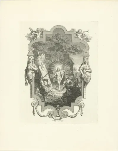 Cartouche met de opstanding van Christus