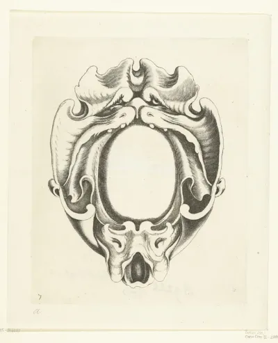 Cartouche met een groot monsterhoofd