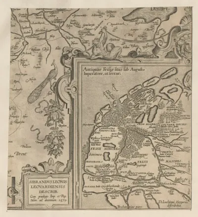 Cartouche met een kaart van Oud-Friesland