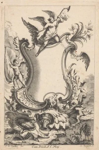 Cartouche met engel