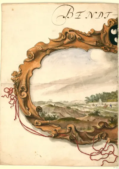 Cartouche met gezicht op het buitengoed Bentveld (linkerblad)
