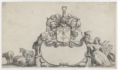 Cartouche met het wapen van James Balfour of Denmiln