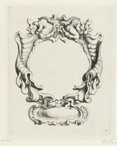 Cartouche met kwabornament bestaande uit een groot en klein compartiment