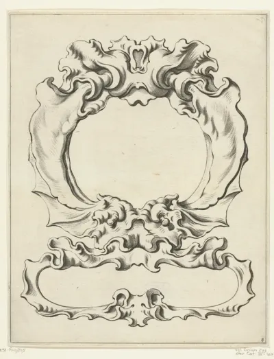 Cartouche met kwabornament bestaande uit twee compartimenten