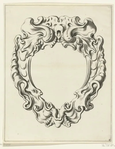 Cartouche met kwabornament, bovenaan een masker