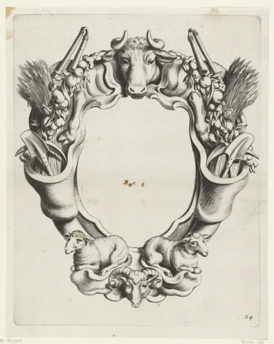 Cartouche met kwabornament met dieren